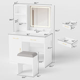 Makeup Vanity Desk with Mirror and Lights, White Vanity Table with Power Outlet and 3 Lighting 36486107