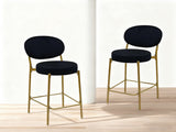2-Pack Modern Velvet Bar Stools with Gold Metal Legs Accent Round Counter Stools for Kitchen Island, W1757P387424