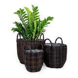 ZUN 3-Pack Wicker Multi-purposes Basket with Handle - Planter Basket - Espresso B046P144687