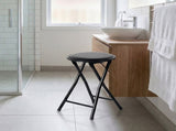 Folding Stool with Round Seat, Black Metal Frame, Portable Space-Saving Design 19590275