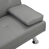 ZUN Sofa Bed with Armrest two holders WOOD FRAME, STAINLESS LEG, FUTON GREY PVC W2297P247516