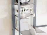 Twin Size Metal Loft Bed with Desk and Storage Shelves, 2 Built-in Ladders & Guardrails, Loft Bed 37145226