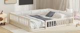 Wood Full Size Upholstered Platform Bed with Guardrail and Pillow, Beige WF323090AAA