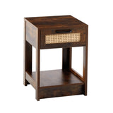 15.75" Rattan End table with drawer, Modern nightstand, side table for living room, bedroom,Rustic W126573109