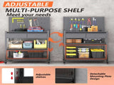 Workbench with Pegboard & Drawer, Adjustable Shelving Work Table, Mobile Workstation with Lockable 02337623