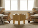 Round Fluted Side Table with Storage for Living Room, Rubber Solid Wood, Soft-close Door, Natural, N735P369881N