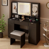 Large Vanity Table Set with LED Lighted Mirror and 2 DIY Pegboards, 5 Hooks, Vanity Desk with 06257770