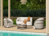 Harper 34.5" Indoor/Outdoor Modern Round Coffee Table, Geige Taupe Aluminum B2719P245999