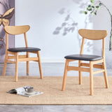 Cozy Natural Wood Color Rubberwood Dining Chair Set - 2 Pieces, Solid Wood and Rattan-Style Design, W1512P355738