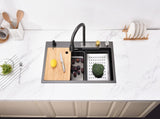 Waterfall Kitchen Sink, Stainless Steel Single Bowl in Black, Multifunctional Workstation with 55656405