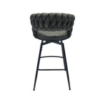 ZUN 28" Technical Leather Woven Bar Stool Set of 2,Black legs Barstools No Adjustable Kitchen Island 40400662