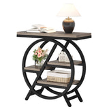 25.59" Industrial Narrow End Table with 3-Tier Storage Shelves, Modern Grey Sofa Side Table with B082P356338