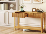 Mid-Century Modern Fluted Console Table with 2 Drawers & Open Shelf, Oak Finish Narrow Entryway W2557P515569