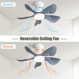 ZUN 29 lnch Small Ceiling Fan Flush Mount 5 Reversible ABS Blades with LED Dimmable Light W882P191021