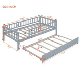 Twin Size Wood Daybed with Trundle and Fence Guardrails, Gray WF301862AAE