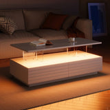 Modern White Rectangular LED Lights Coffee Table with 2 drawers in 47.2" N735P250962K