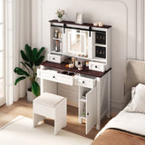 ZUN Farmhouse Makeup Vanity with Mirror Lights,41.73" Wide Vanity Desk ,Vanity Table with 4 Drawers 33270674