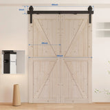 60" Bi-Folding Sliding Barn Door Hardware Kit for 2 Doors,Smoothly&Quietly,Black Track J Shape 80281115