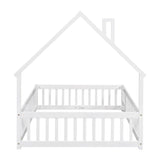 Full House-Shaped Headboard Floor Bed with Fence ,White W504119481