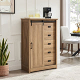 ZUN 5 Drawers Dresser w/Sliding Barn Door, Farmhouse Modern Tall Dresser 5 Chest of Drawers, Storage W2275P206614