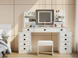 Farmhouse Vanity Desk with Sliding Mirror,Lights and Charging Station,Makeup Table Desk with W760P206127