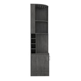 Syrah Corner Bar Cabinet, Eight Bottle Cubbies, Double Door, Two Open Shelves -Smokey Oak B20091986