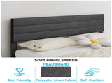 Dark Gray King Size Tufted Platform Bed Frame - Linen-Like Upholstery with Horizontal Stripe 06319378