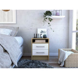 Nightstand 20"H, Two Drawers, Superior Top, Metal Handles, White / Light Oak B097133066