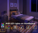 Twin Bed Frames , Headboard and Charging Station & LED Light for Bedroom, Solid and Stable, Noise W2129P314785