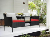 Outdoor Patio Loveseat Black Wicker 2-Seat Patio Conversation Set with Cushions & 80435719