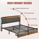 ZUN Queen Size Bed Frame Platform Bed Frame with Storage Drawers, USB Ports, LED Lights, W2889P205042