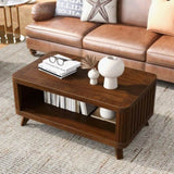 Rectangular Wood Coffee Table for Living Room, 41.5-Inch Coffee Table with Solid Wood Legs, Wood W1202P177316