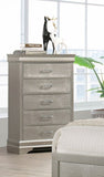 ZUN 5-Drawer Tall Chest Modern 1pc Beige Champagne Texture Finish Solid Wood Wooden Crystal Tufted B011P198809