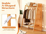 Natural Bamboo Clothing Rack, Multi-Layer Garment Organizer with Top & Bottom Storage Shelves, Side 02619483