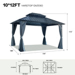 ZUN 10x12ft Gazebo Double Roof Canopy with Netting and Curtains, Outdoor Gazebo 2-Tier Hardtop 52425954