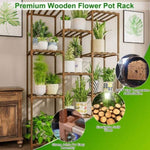 ZUN Multi-tier Wooden Plant Stand 11 Potted Flower Display Shelf Rack Vase Holder for Patio Balcony 57384920