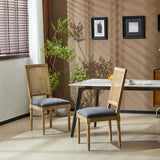 French Country Dining Chairs Elegant Cane Backrest & Upholstered Seats with Fluted Legs N767P263678H