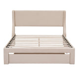 ZUN Queen Size Storage Bed Velvet Upholstered Platform Bed with a Big Drawer - Beige 41738626