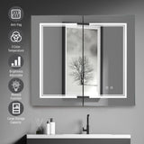 LED Bathroom Wall Cabinet, Double Door Bathroom Mirror Cabinet, Black 60402434