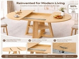 43.3"-59.05" Extendable Round Dining Table for 4-6, Round-to-Oval Kitchen Table with Removable W3867P538531