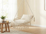 Beige Boho Macrame Hanging Swing Chair with 2 Padded Cushions, 330LBS Capacity Hammock Chair for 25444551