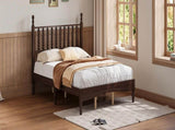 Queen Size Wood Platform Bed with Gourd Shaped Headboard,Retro Style Platform Bed with Wooden Slat 02255081