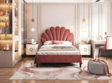 Full Size Upholstered Platform Bed with Flower Pattern Velvet Headboard, Bean Paste Red 33221506