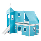 Twin Size Loft Bed with Slide Blue Tent and Tower - Blue WF532005AAC