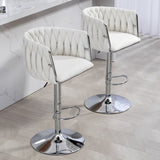 ZUN 360&deg; Fabric cover Swivel Bar Stools Set of 2, Adjustable Counter Height Bar Chairs with Woven Back & W2215P184992