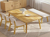 1 Table 2 Chairs 1 Bench Dining Set, Rubber Wood Frame with Beige Upholstered Seats, Natural Wood 59560900