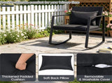 3-Piece Outdoor Wicker Rocking Chair Set, Patio Conversation Furniture with Tempered Glass Side 11188806