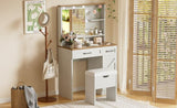 ZUN Farmhouse Makeup Vanity Desk with Mirror and Lights, 3 Lighting Modes, Vanity Set with Stool, N704P210506K