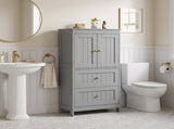 2-Drawer 2-Cabinet-Door Vertical-Grain MDF Painted Bathroom Cabinet 23.62*11.81*43.31in Grey 90972557