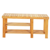 ZUN 90cm Strip Pattern Tiers Bamboo Stool Shoe Rack with Boots Compartment Wood Color 60137286